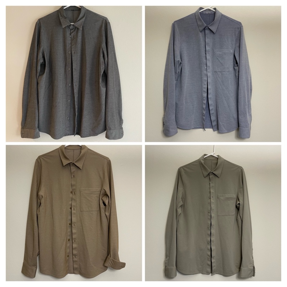 Bundle 4 Lululemon Commission Button-Up Shirts - Gray, Blue, Brown, Stone